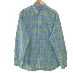 J McLaughlin Green Blue Plaid Cotton Button Down Long Sleeve Shirt Size …New